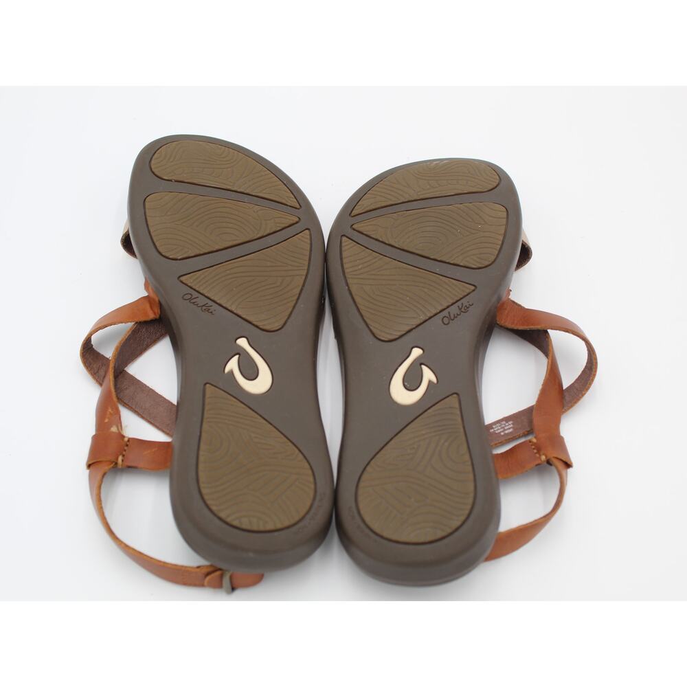 OluKai Upena Sandals Womens 10 Brown Gold Leather Strappy Comfort Beach Resort - Picture 6 of 7